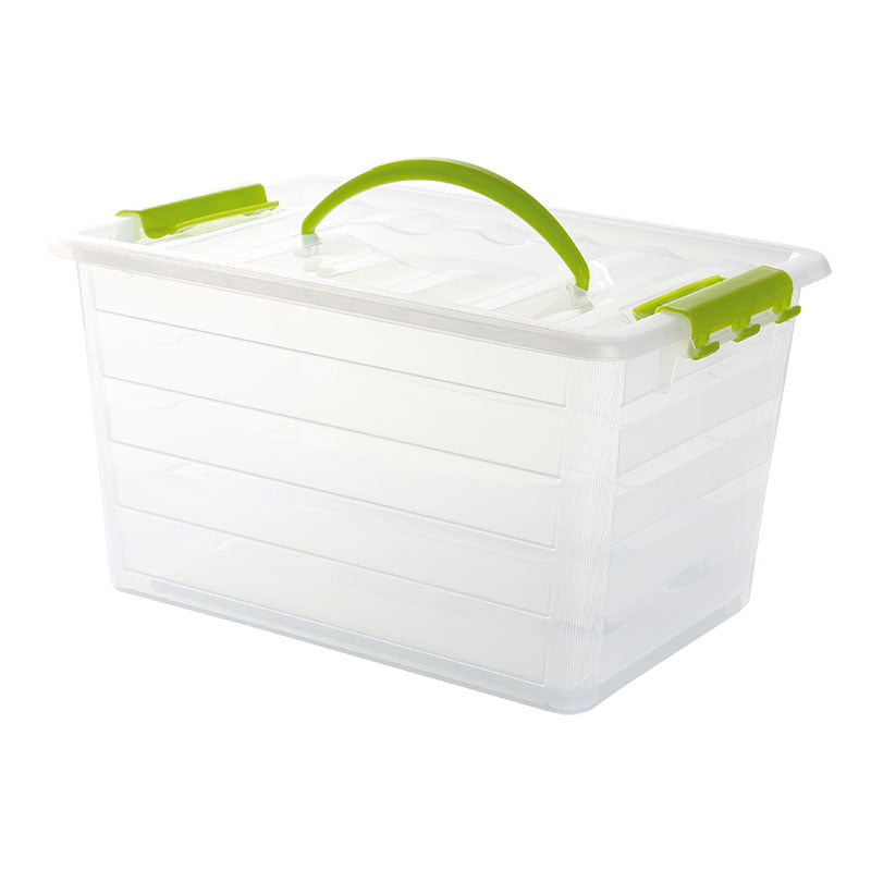 Caja multiuso 10 litros transparente con clips de cierre de colores