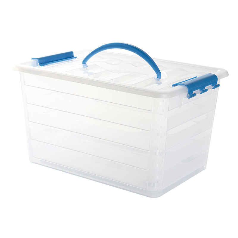 Multipurpose 10L transparent box with colored locking clips