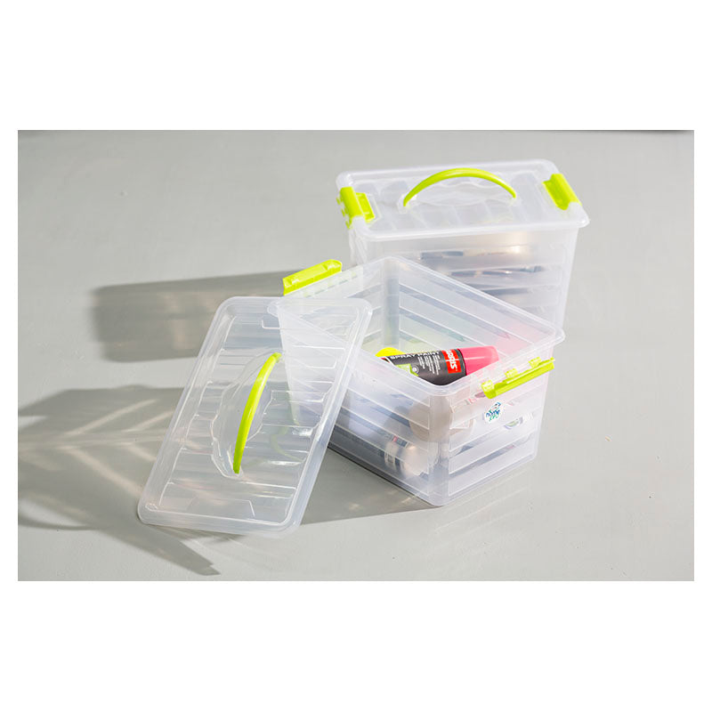 Multipurpose 10L transparent box with colored locking clips
