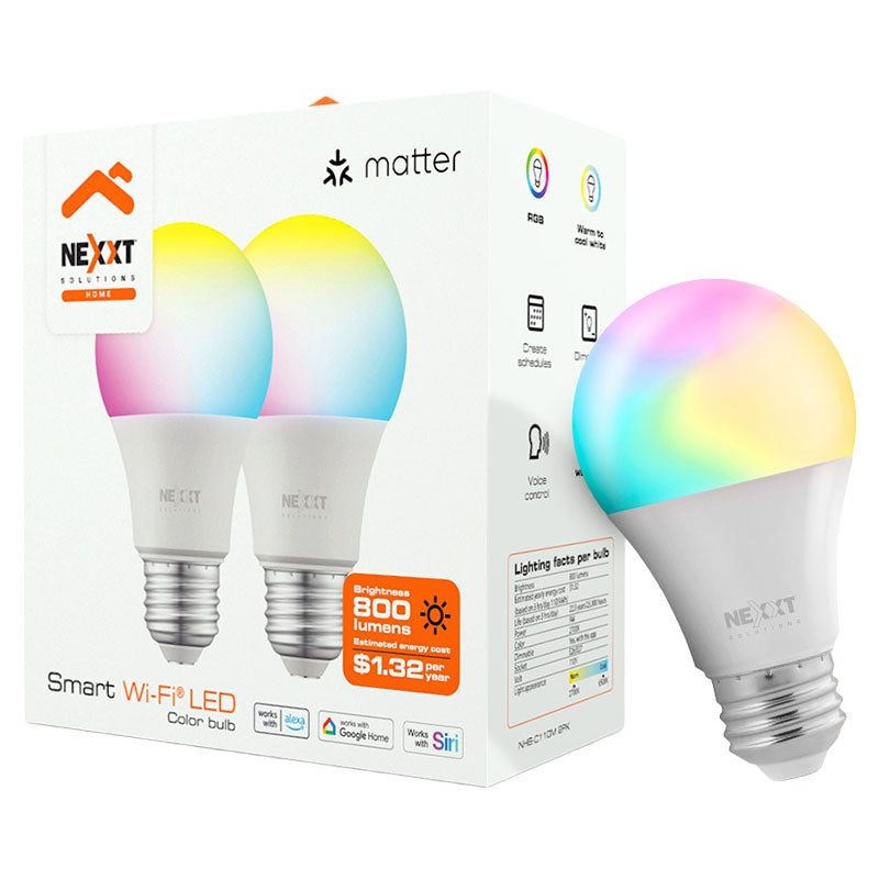 Nexxt Solutions Matter Wi-Fi RGB Smart LED Light Bulb 2-pack
