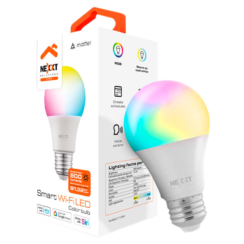 Bombillo inteligente LED RGB tecnología Matter Wi-Fi Nexxt Solutions