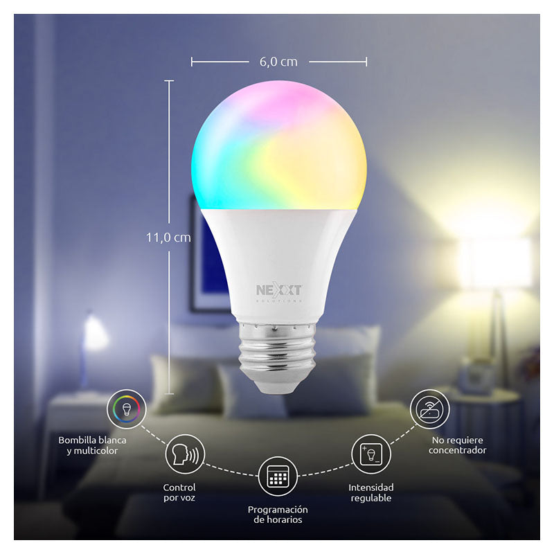 Bombillo inteligente LED RGB tecnología Matter Wi-Fi Nexxt Solutions