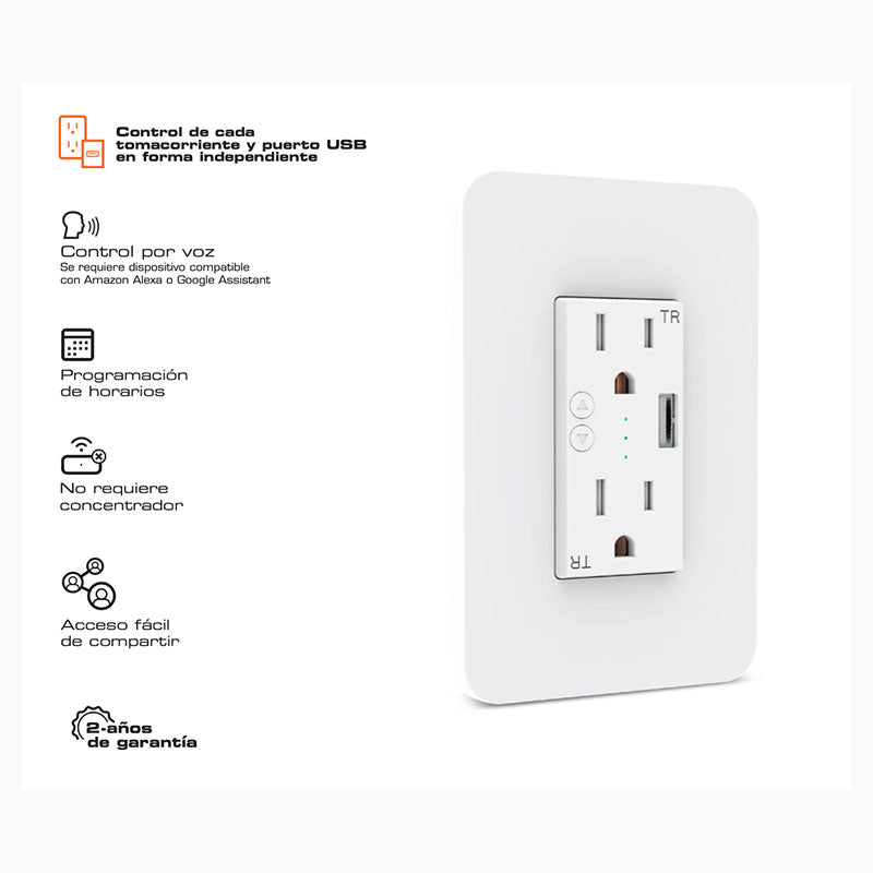 Tomacorriente inteligente con USB interior Wi-Fi Nexxt Solutions