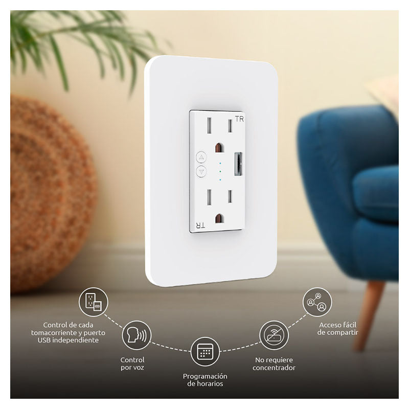 Tomacorriente inteligente con USB interior Wi-Fi Nexxt Solutions