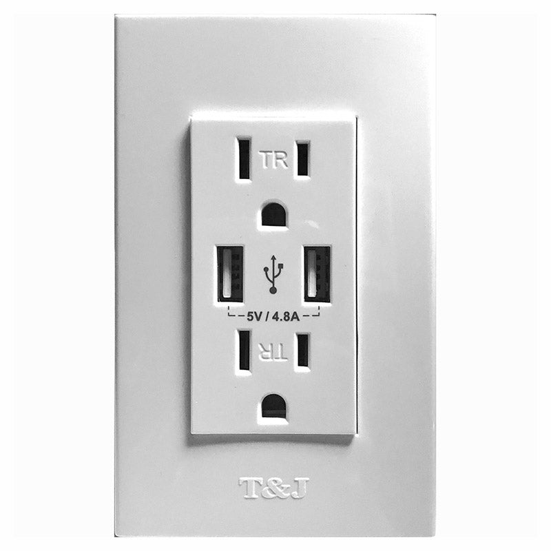 T&J armado toma doble con puerto USB blanco 15 A 120 V
