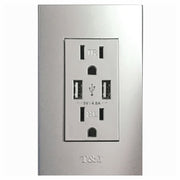 T&J armado toma doble con puerto USB plata 15 A 120 V