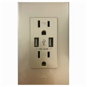 T&J armado toma doble con puerto USB champagne 15 A 120 V