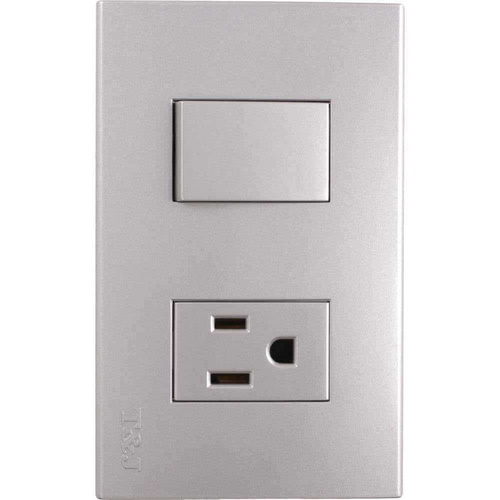 Interruptor y tomacorriente 16 A 125 V plateado Eagle línea T&J
