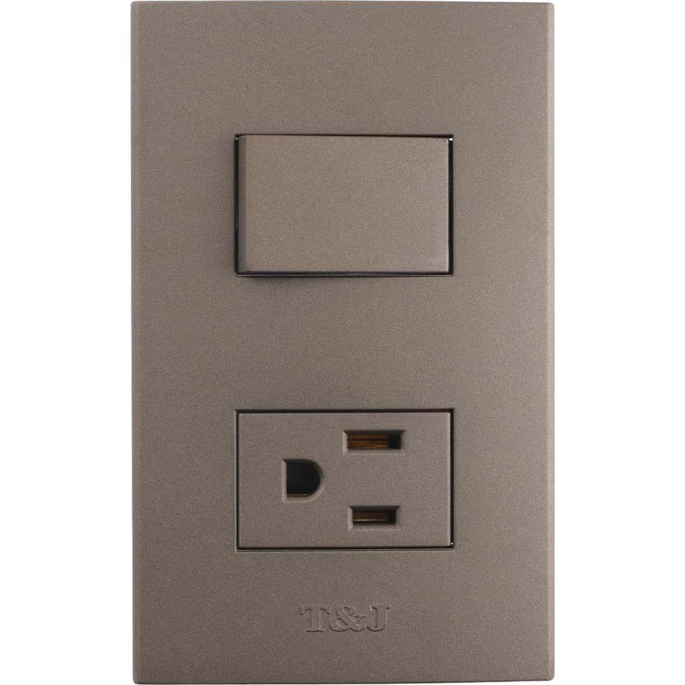 Interruptor y tomacorriente 16 A 125 V negro rojizo Eagle línea T&J
