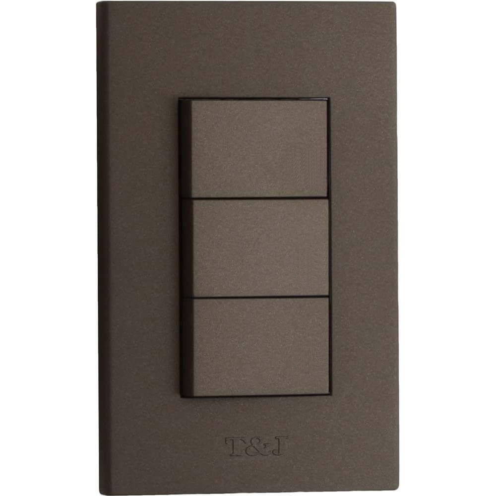 Interruptor triple 16 A 125 V negro rojizo Eagle línea T&J