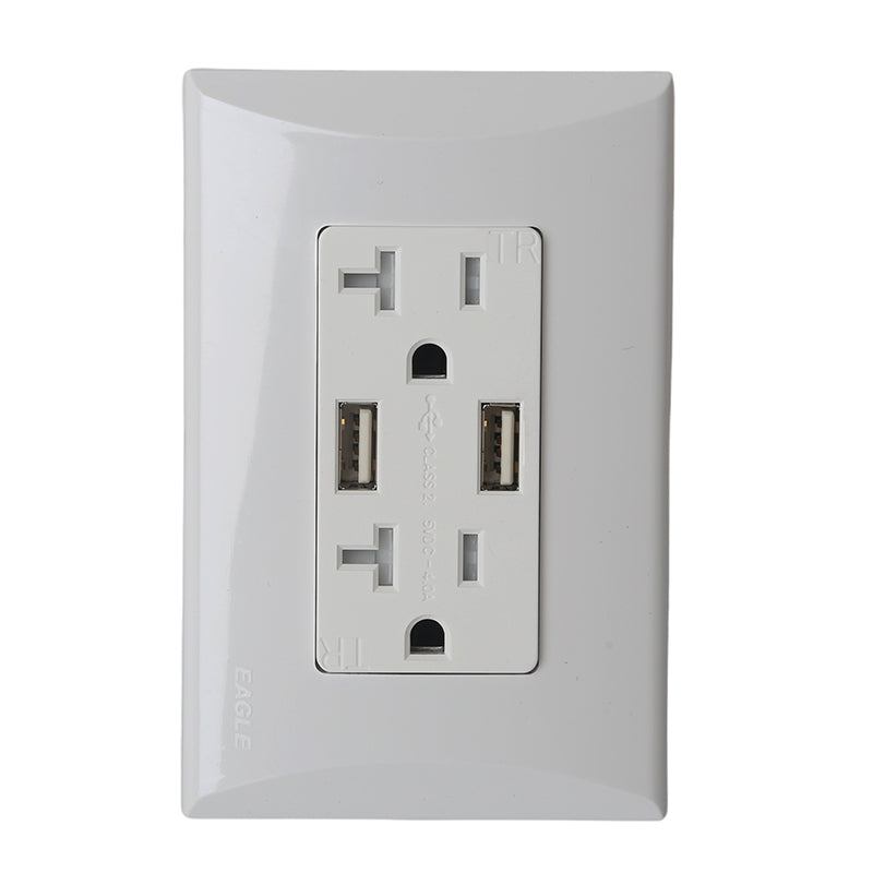 Toma doble y 2 tomas USB blanco Eagle línea Plata