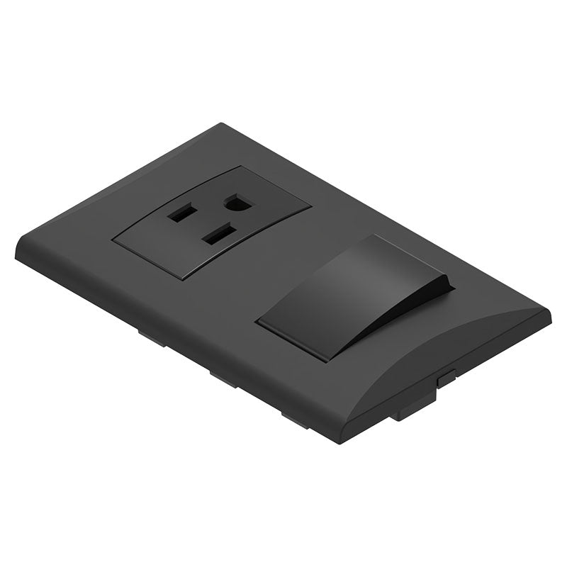 Placa interruptor y toma mixto negro línea Plata
