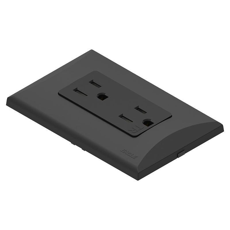 Placa toma doble tamper negro línea Plata