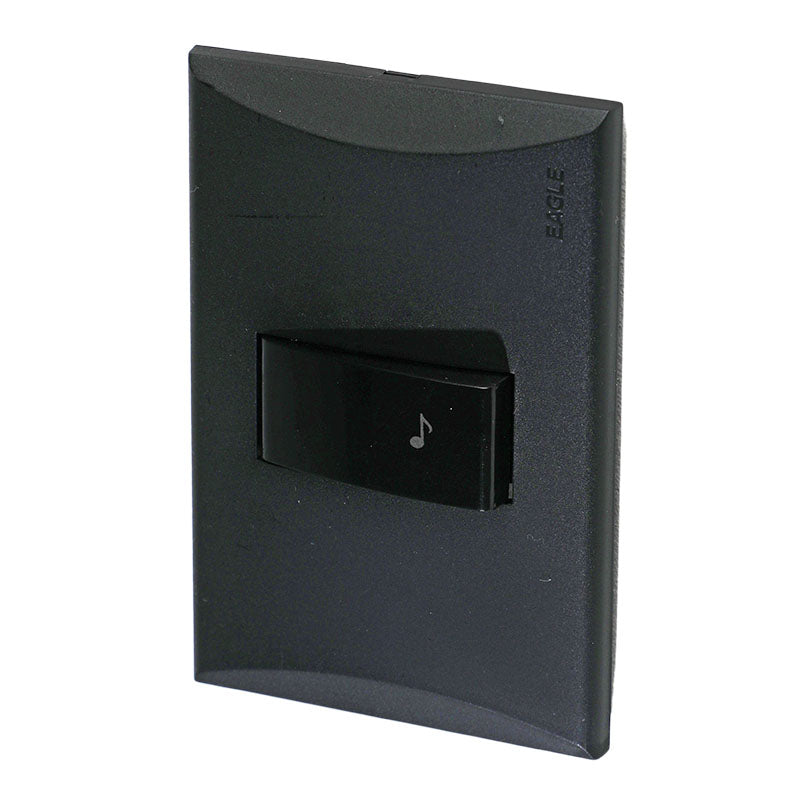 Pulsador timbre 15 a 125 v negro línea plata