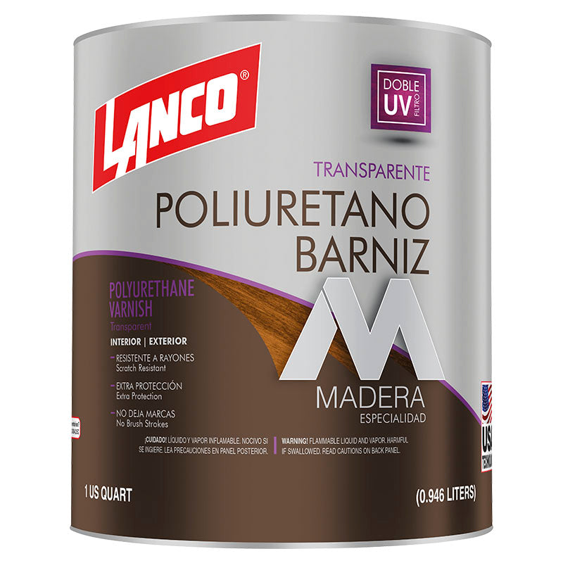 Barniz poliuretano transparente mate 1/4 gal Lanco