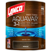 Barniz 3 en 1 base agua Aquavar wengué satinado 1/4 gal Lanco