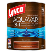 Barniz 3 en 1 base agua Aquavar early american satinado 1/4 gal Lanco