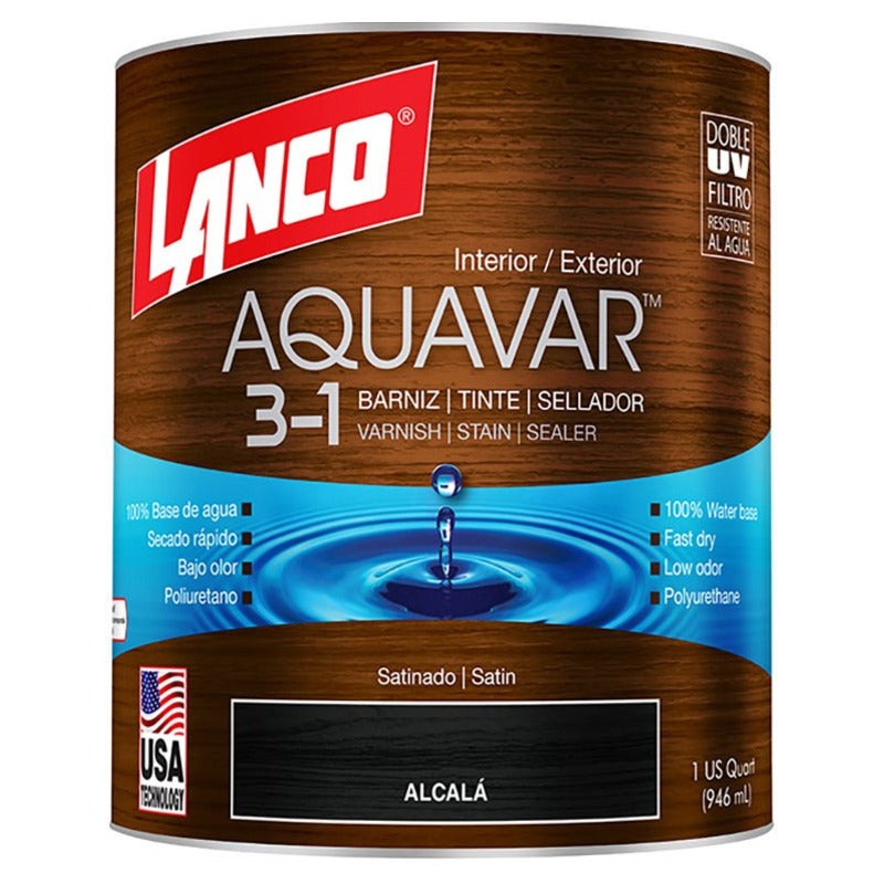Barniz 3 en 1 base agua Aquavar alcalá satinado 1/4 gal Lanco