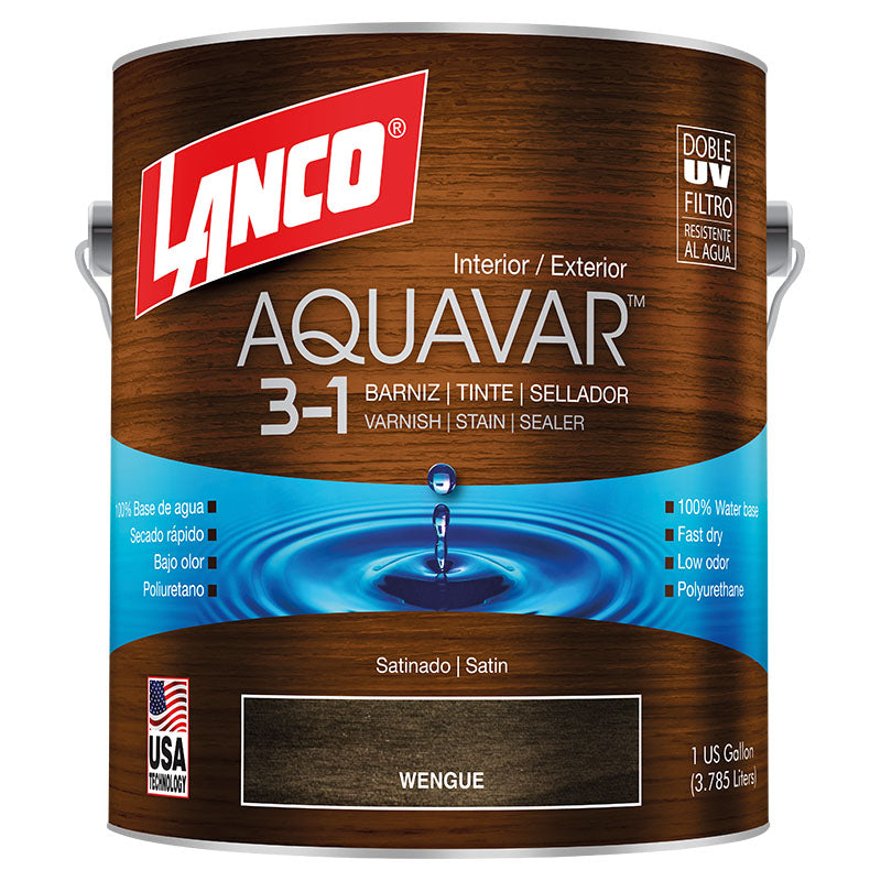 Aquavar Lanco 3-in-1 Water-Based Satin Wenge Varnish, 1 gal
