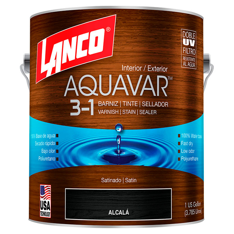Barniz 3 en 1 base agua Aquavar alcalá satinado 1 gal Lanco