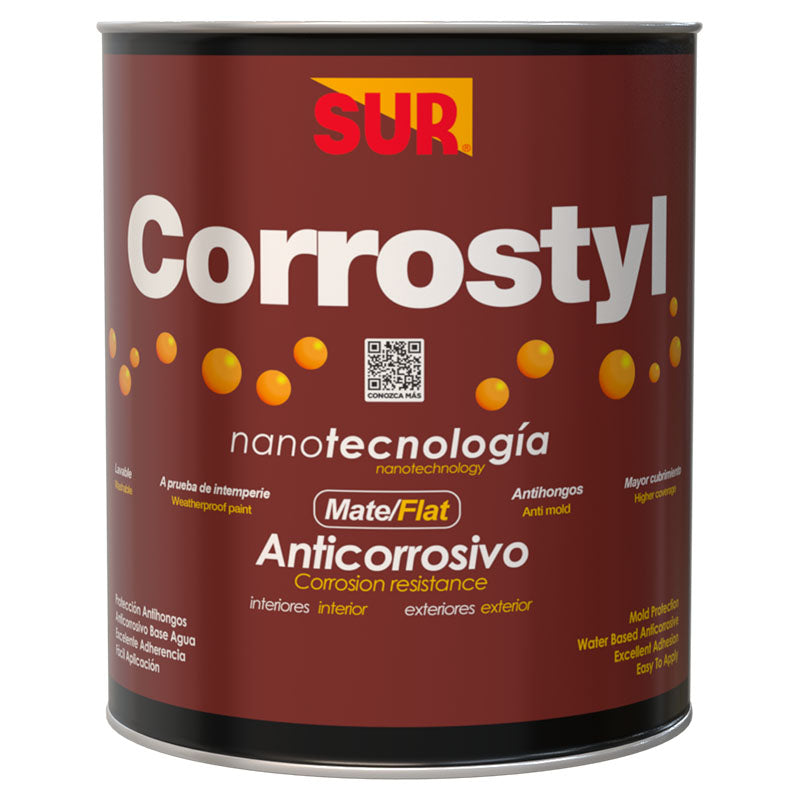 Anticorrosivo base látex Corrostyl verde óxido mate 1/4 gal SUR
