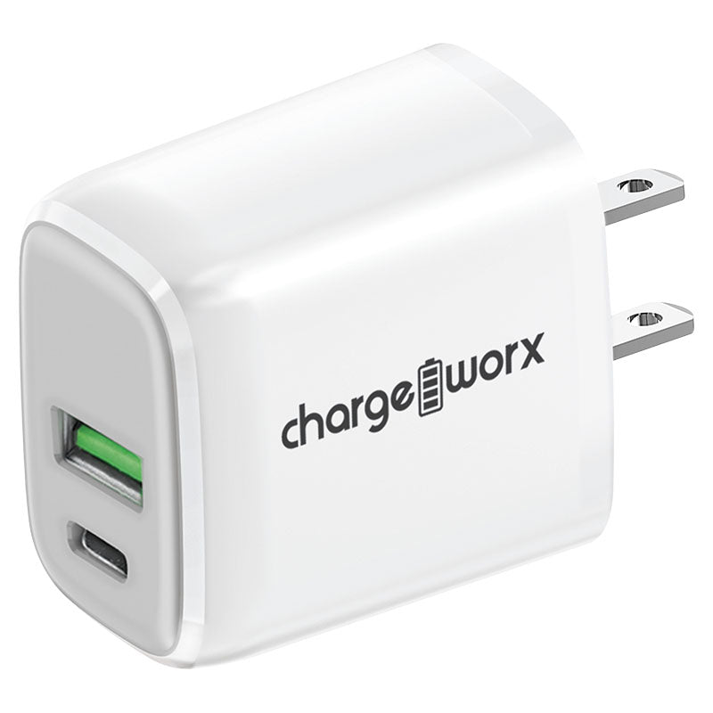 Cargador carga rápida doble puerto USB A y tipo C blanco Chargeworx