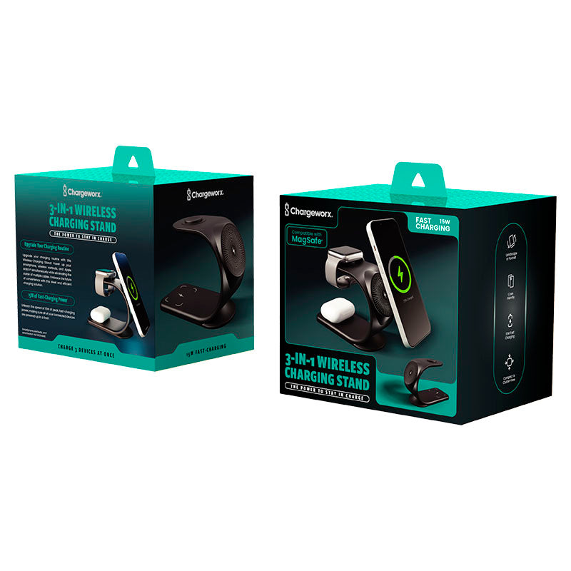 Cargador inalámbrico 3 en 1 para Iphone negro Chargeworx