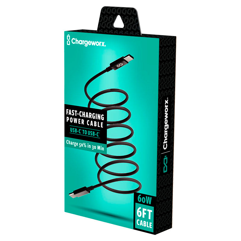 Cable de carga rápida de 1.8 m conexión tipo C a tipo C negro Chargeworx