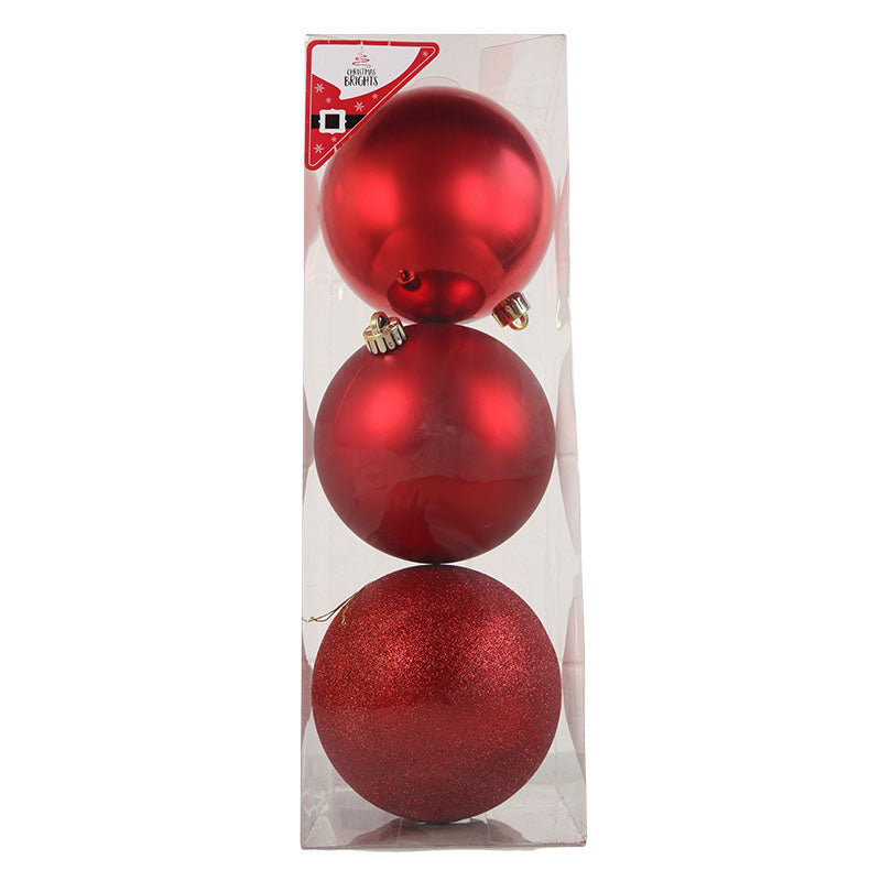 Set 3 esferas navideñas rojas diseños variados 15 cm