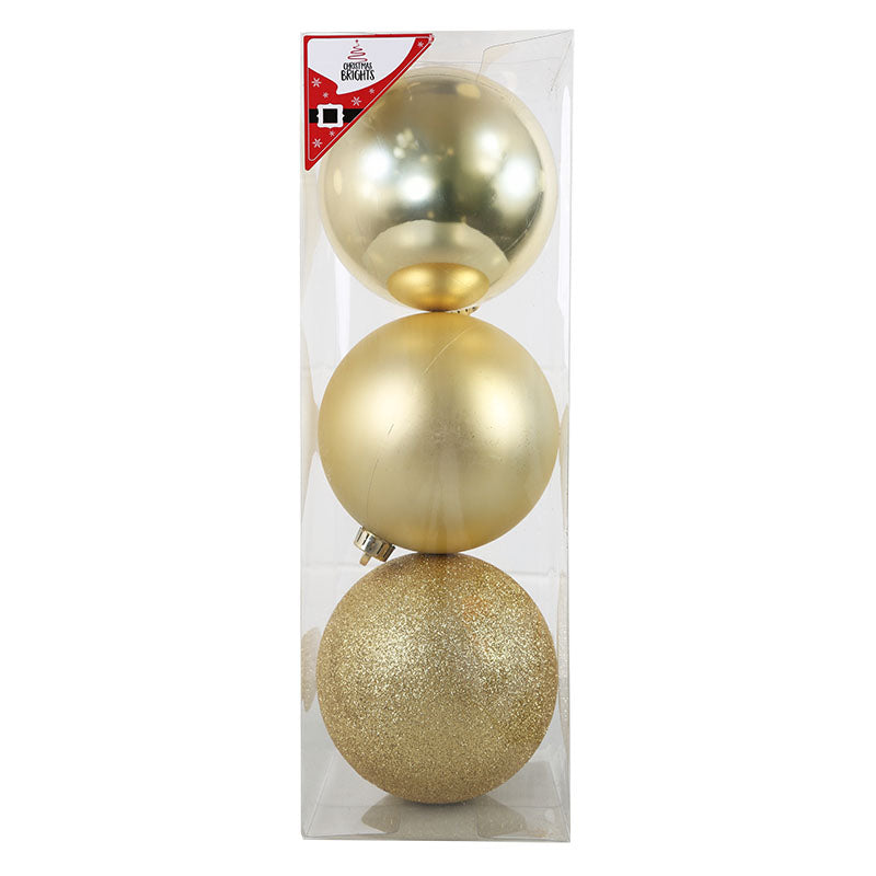 Set 3 esferas navideñas oro diseños variados 15 cm