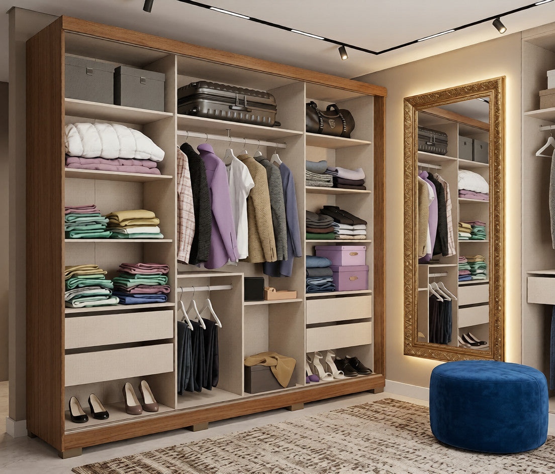 Freijo and hazelnut MDP wardrobe 224 x 237 x 52.5 cm