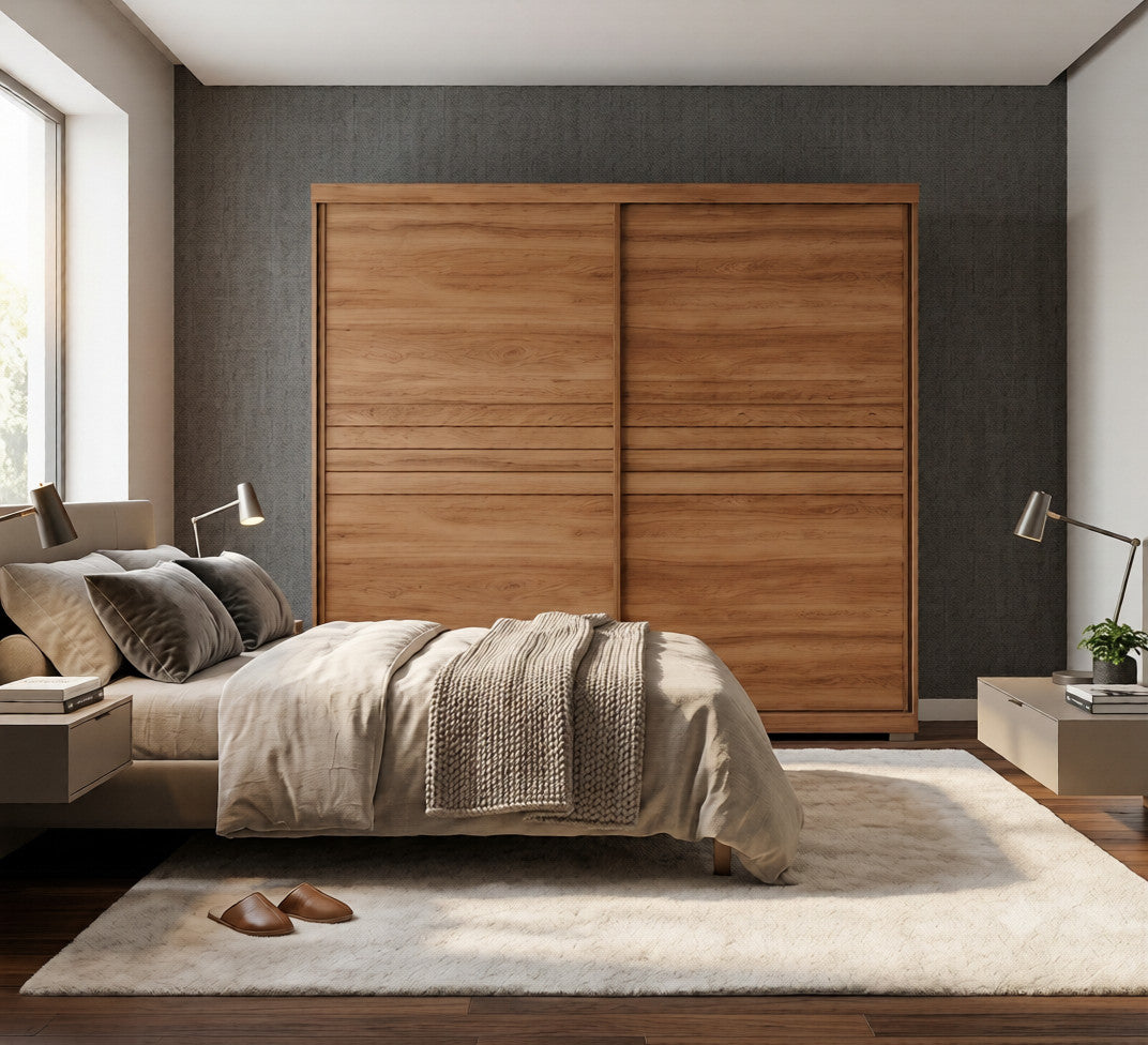 Freijo and hazelnut MDP wardrobe 224 x 237 x 52.5 cm