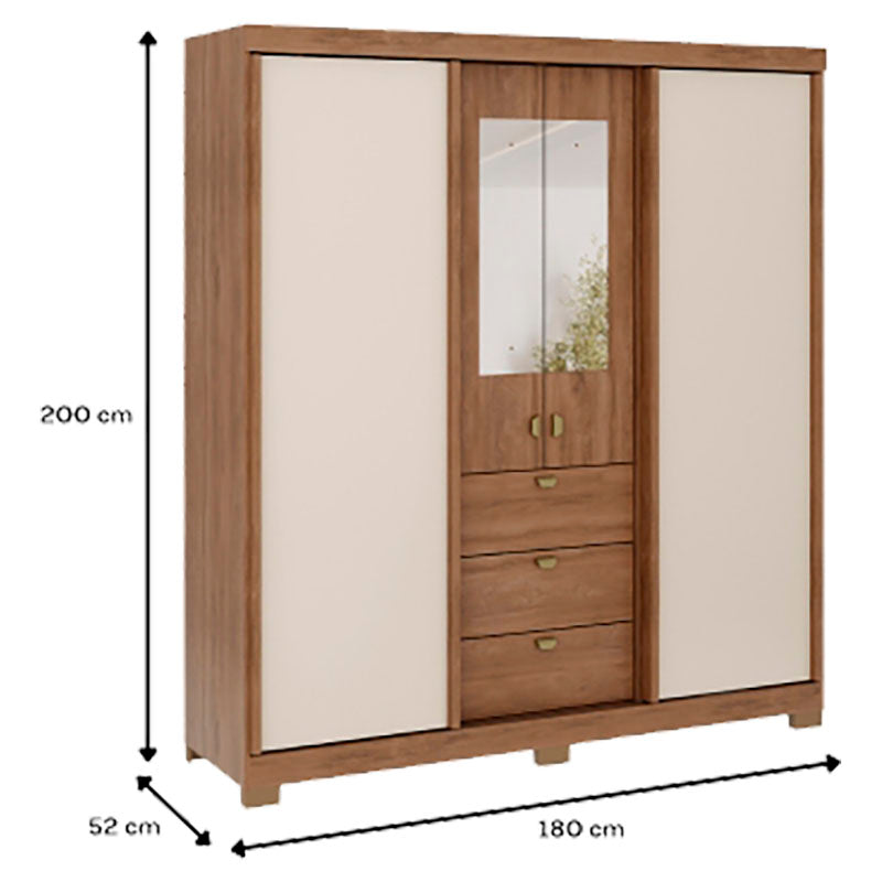 Armario MDP freijo con Off White con espejo 200 x 52 x 180 cm
