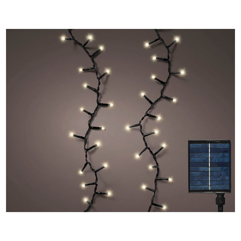 Serie de luces navideñas LED tipo guirnalda 100 luces 11 m blanco cálido (Incluye panel solar)