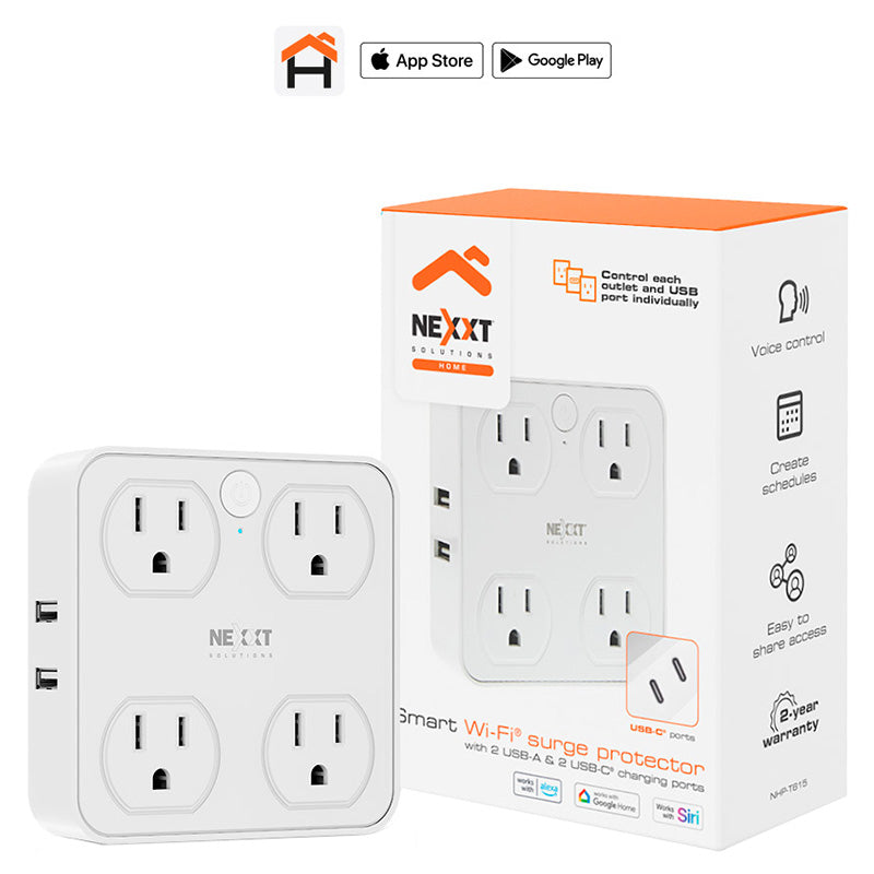 Nexxt Solutions Wi-Fi Smart Power Strip with 4 Outlets and 4 USB Ports