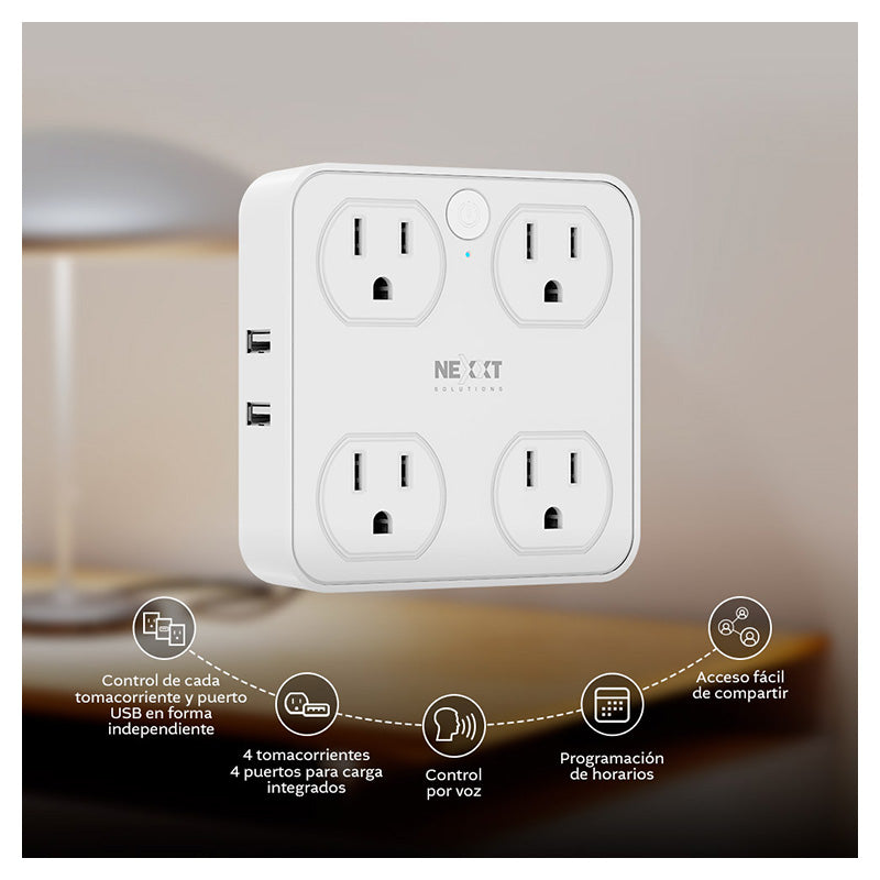 Nexxt Solutions Wi-Fi Smart Power Strip with 4 Outlets and 4 USB Ports