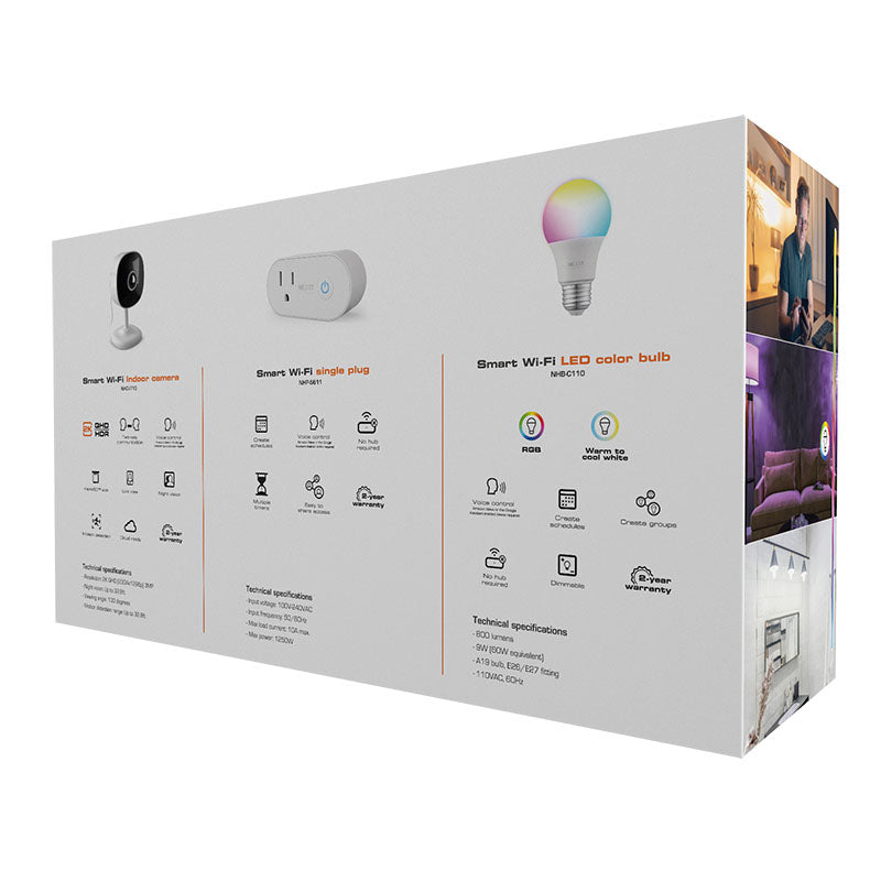 Smart home kit RGB bulb + plug + indoor camera Nexxt Solutions