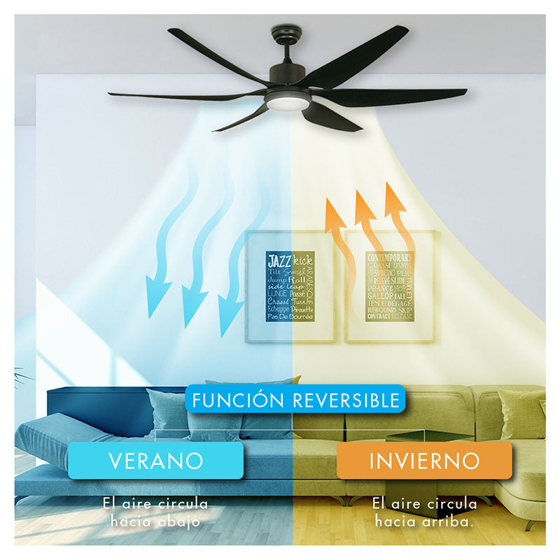 Ventilador LED smart de techo DC 66" negro 24 W 3CCT con control remoto Designers