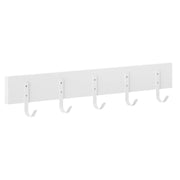White rectangular MDF coat rack with 5 hooks 60 x 11 cm