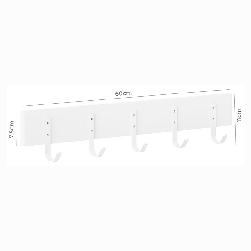 Perchero 5 ganchos MDF rectangular blanco 60 x 11 cm