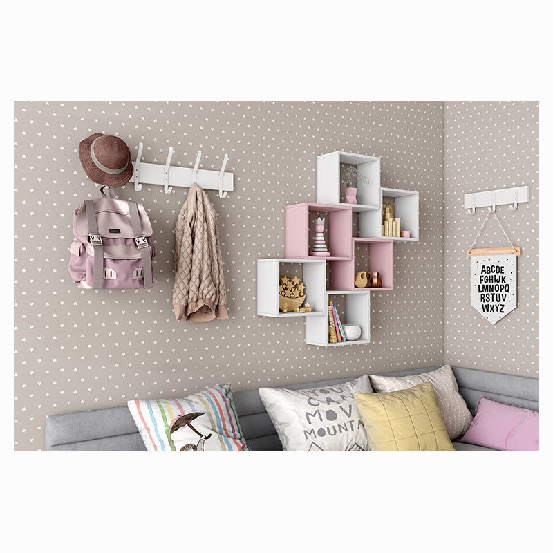 White rectangular MDF coat rack with 5 hooks 60 x 11 cm