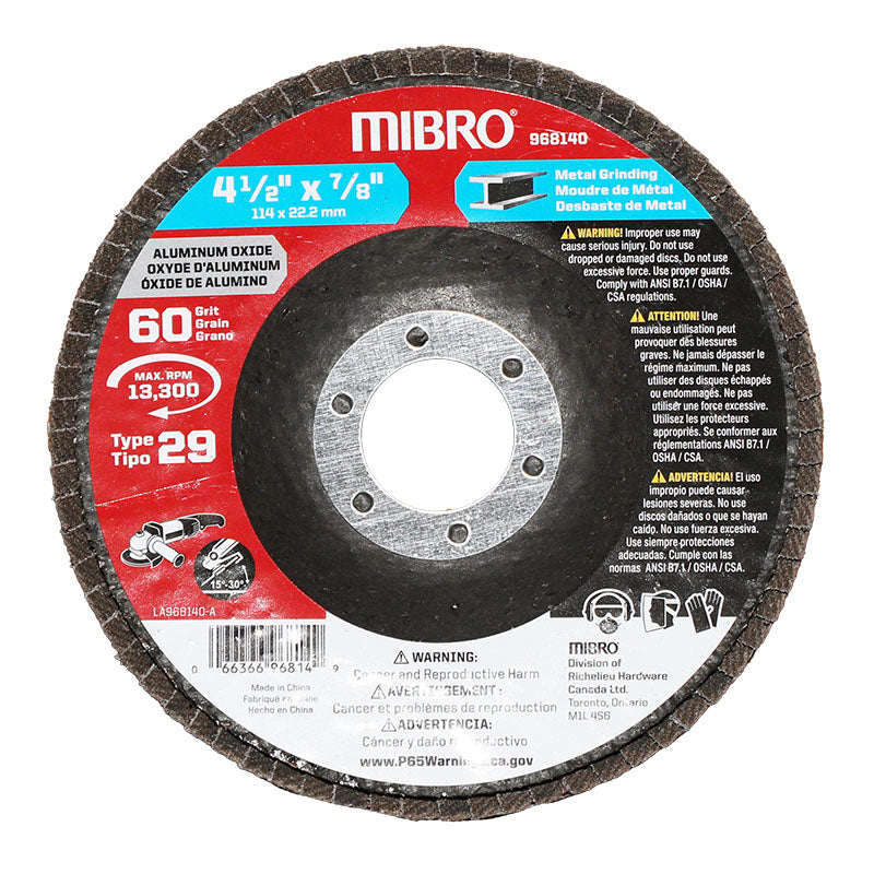 Disco desbaste metal 4 1/2" grano 60 tipo 29 Mibro