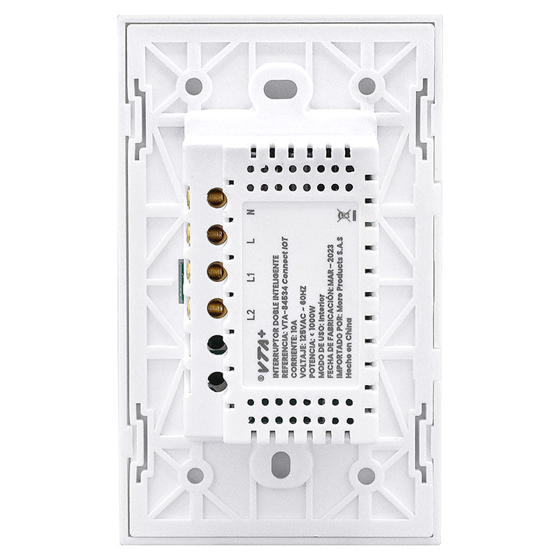 Interruptor inteligente touch doble 125 VAC 10 A blanco VTA+