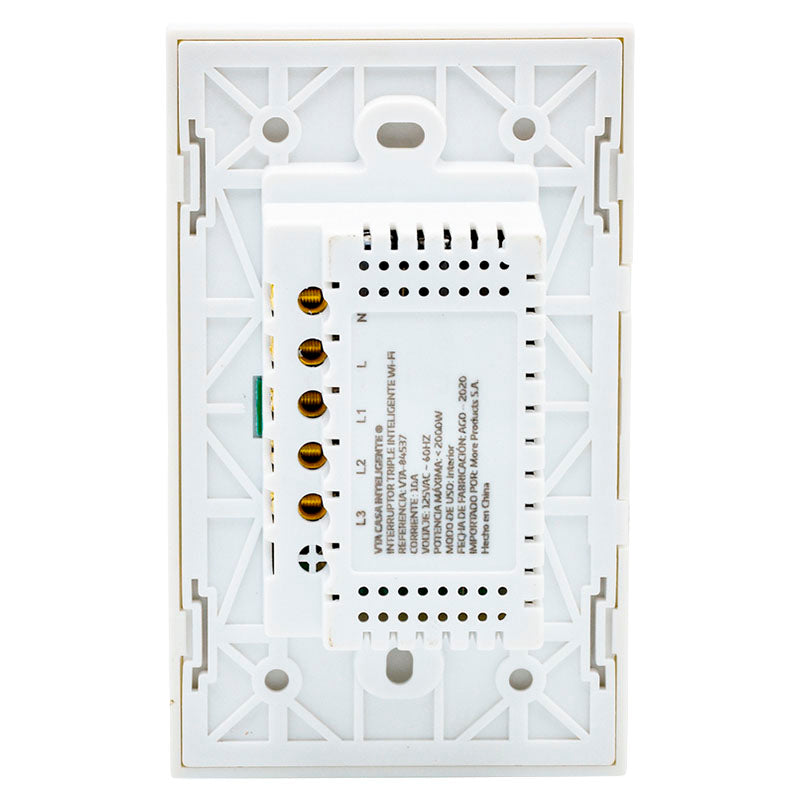 Interruptor inteligente touch triple 125 VAC 10 A blanco VTA+