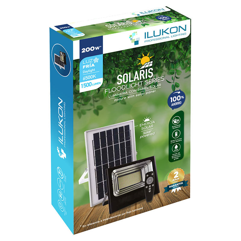 Black 200 W 6500 K 1610 lm Solar LED Floodlight