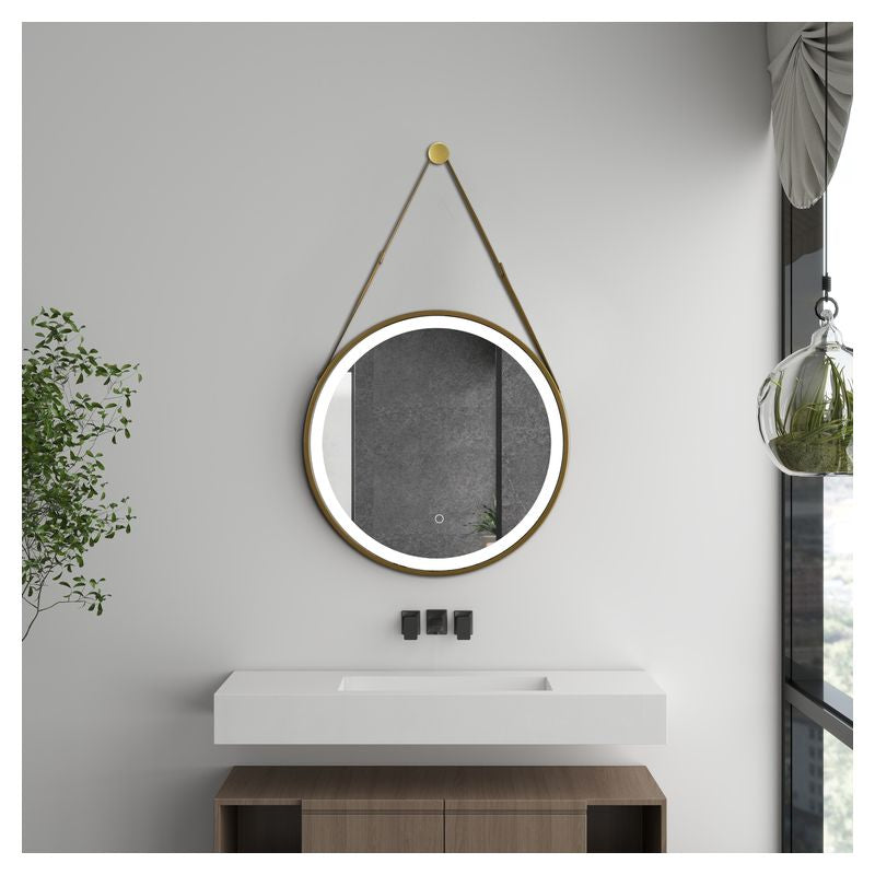 60 x 60 cm Aqua Nuova Round LED Anti-Fog Mirror with Gold Aluminum Frame