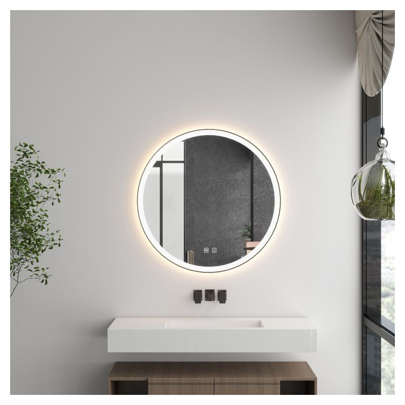 Espejo led redondo antiempañante con marco aluminio negro 80 x 80 cm Aqua Nuova