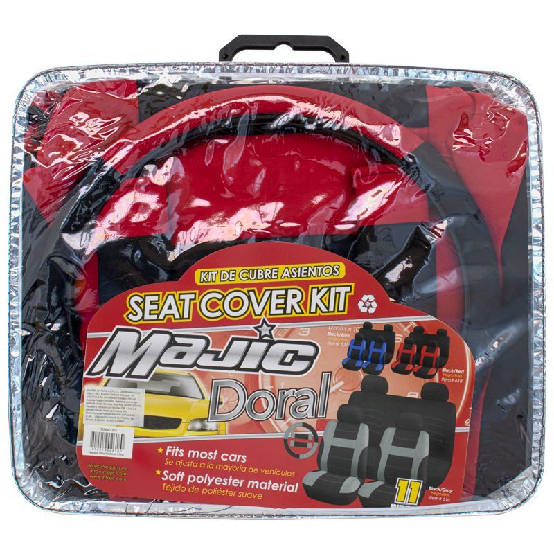 Kit cubreasientos Doral negro y rojo 11 piezas Majic