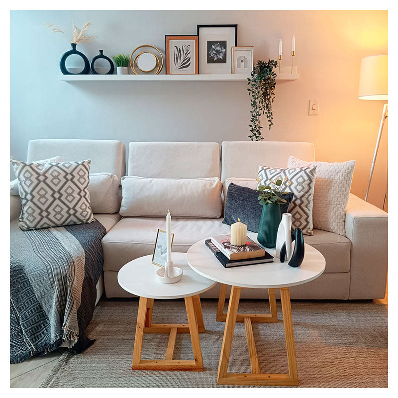 Set of 2 nesting side tables White bits 60 x 53 cm