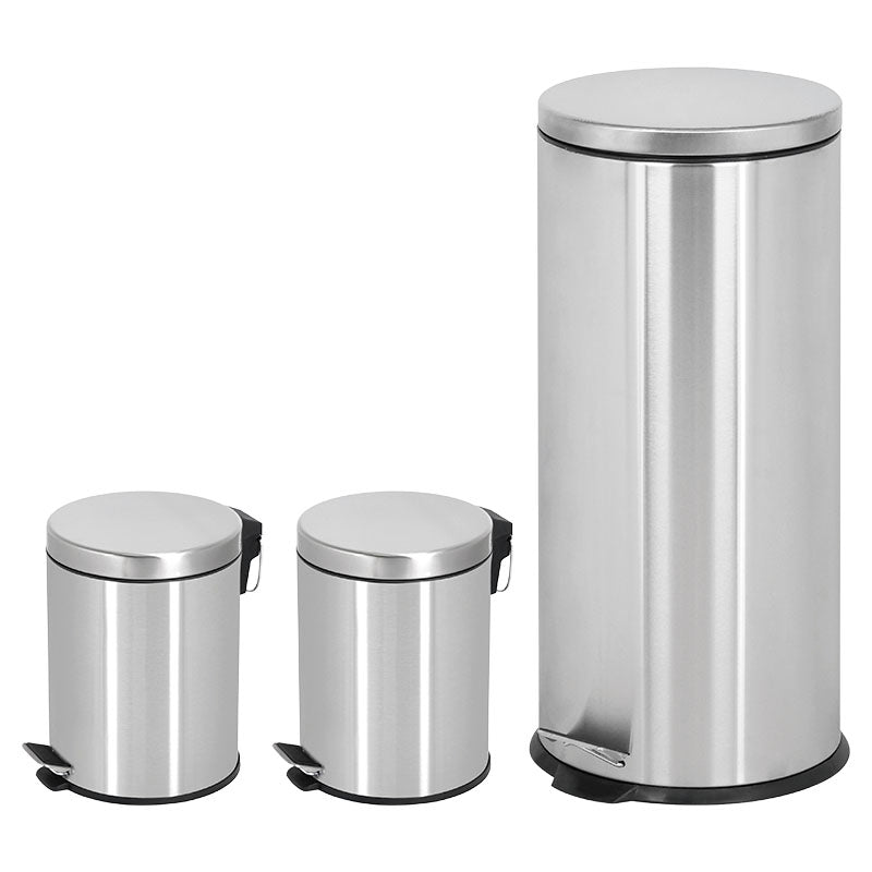 Set de 3 basureros de acero inoxidable de pedal 30, 5 y 5l redondo Basic Living